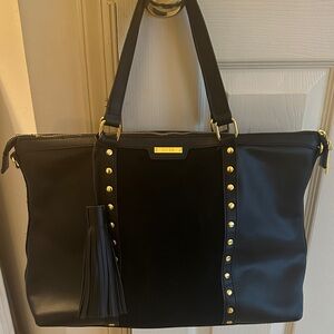 Black Tote Bag with Gold Stud Trim and Tassel